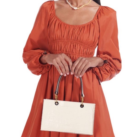 STAUD Bow Puff-Sleeve Mini Dress NWT - Picture 2 of 11